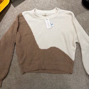 No Comment Colorblock Sweater in Cream and Brown